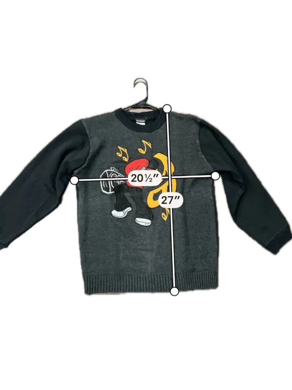 Joe Boxer 14/16 Black Hip Hop Graphic Knit Sweater Retro Y2K Vintage